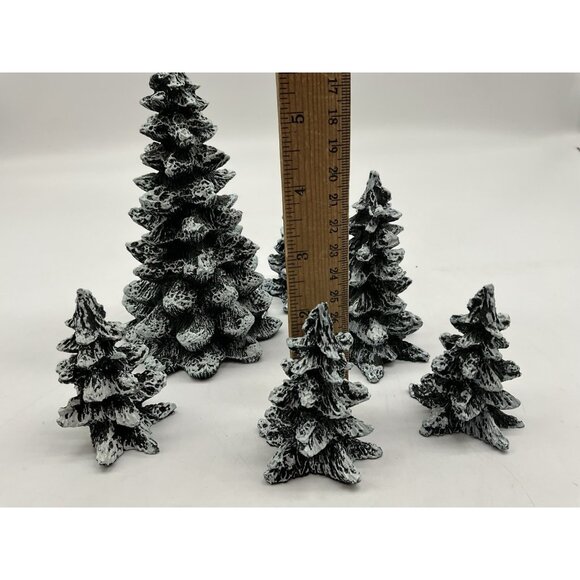 Meryvns Vintage 1990 Cold Cast Christmas Trees Snow Village Set of 6 Holiday - Picture 10 of 16